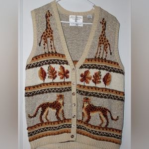 Vintage Marisa Christina Hand Knit Sweater Vest Animals And Beads Women's M